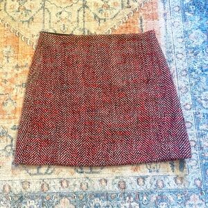 Loft NWOT Red and Black Herringbone tweed Skirt